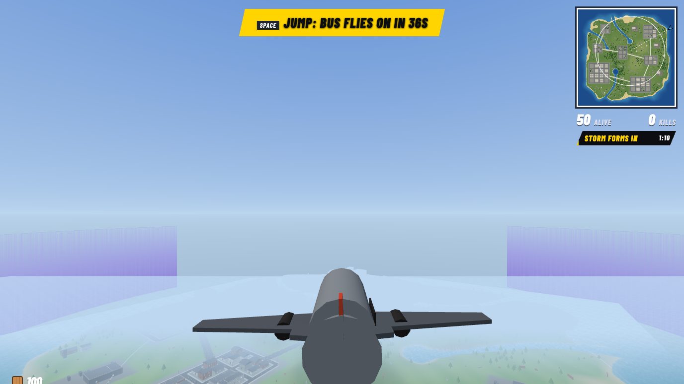 The battle bus flying over the island